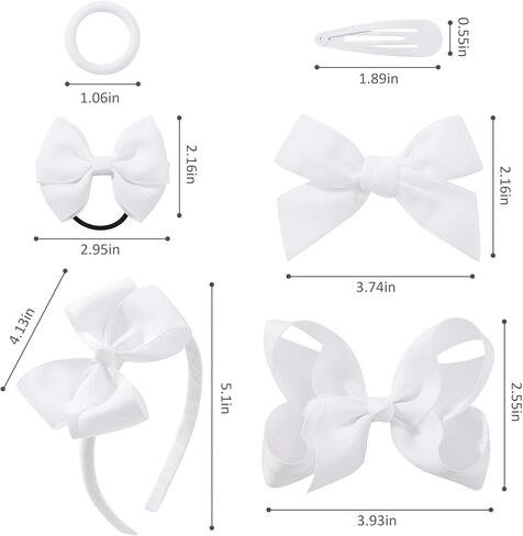 YHXX YLEN Hair Bows For Girls 23 PCS Girls Hair Clips Bow Headband Hair Ties Set Grosgrain Ribbon Uniform Hair Bows Accessories for Little Toddler IKids School Girls-White in Kuwait
