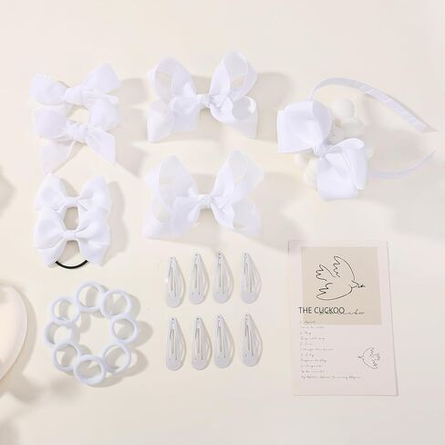 YHXX YLEN Hair Bows For Girls 23 PCS Girls Hair Clips Bow Headband Hair Ties Set Grosgrain Ribbon Uniform Hair Bows Accessories for Little Toddler IKids School Girls-White in Kuwait