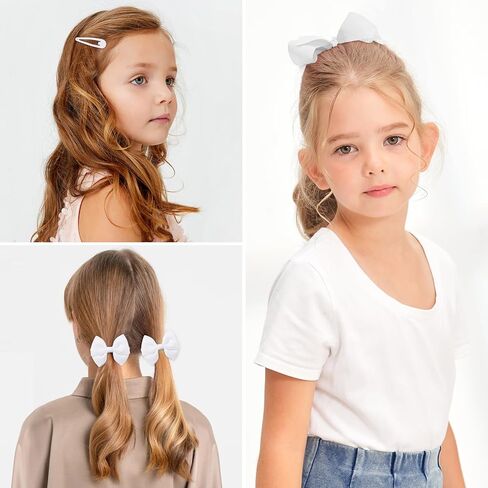YHXX YLEN Hair Bows For Girls 23 PCS Girls Hair Clips Bow Headband Hair Ties Set Grosgrain Ribbon Uniform Hair Bows Accessories for Little Toddler IKids School Girls-White in Kuwait
