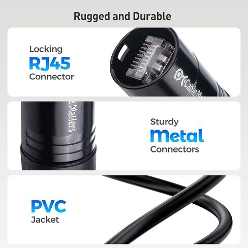Cable Matters Shielded Cat6 Ethernet Cable Compatible with EtherCON RJ45 Connectors in Black - 30 ft for Professional Audio, Video, and Networking Applications in Kuwait