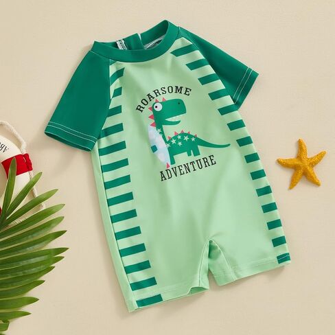 Baby Boy Swimsuit Summer Cartoon Dinosaur/Shark Print Zipper One Piece Rash Guard Toddler Bathing Suit Swimwear in Saudi Arabia