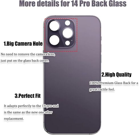 14 Pro Back Glass Replacement for iPhone 14 Pro,Rear Back Glass Replacement with Pre-Installed Adhesive + Reparing Toolkit(Deep Purple) in Saudi Arabia