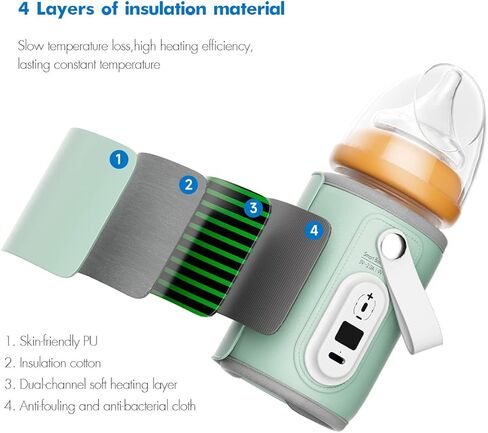 Portable Bottle Warmer, Baby Milk Heat Keeper with LED Display, USB Warmer Bottle for Car Travel, Green Bottles Warmers on The go in Saudi Arabia