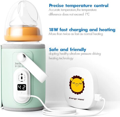 Portable Bottle Warmer, Baby Milk Heat Keeper with LED Display, USB Warmer Bottle for Car Travel, Green Bottles Warmers on The go in Saudi Arabia