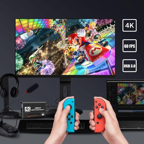 بطاقة التقاط HDMI 4K للبث، USB 3.0 Full HD 1080P 60FPS لتسجيل الألعاب، بطاقة التقاط الفيديو الصوتي، مع زمن استجابة منخفض للغاية يعمل مع PS5/3ds/Xbox PS4/PC in Kuwait