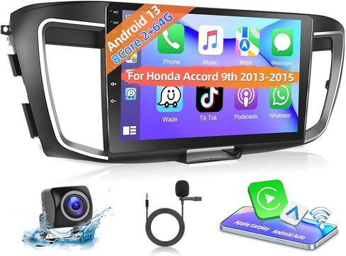 راديو ستيريو للسيارة Podofo 2+64G 8 Core لسيارة Honda Accord 9th 2013 2014 2015 مع CarPlay اللاسلكي Android Auto 10.1 بوصة شاشة تعمل باللمس صوت بلوتوث مع رابط مرآة GPS WiFi EQ RDS Hi-Fi كاميرا احتياطية MIC in Saudi Arabia