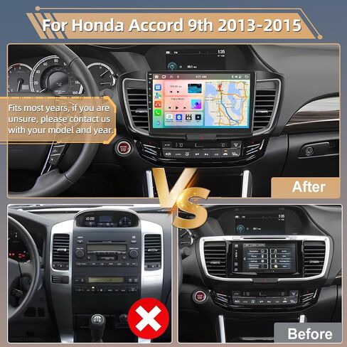 راديو ستيريو للسيارة Podofo 2+64G 8 Core لسيارة Honda Accord 9th 2013 2014 2015 مع CarPlay اللاسلكي Android Auto 10.1 بوصة شاشة تعمل باللمس صوت بلوتوث مع رابط مرآة GPS WiFi EQ RDS Hi-Fi كاميرا احتياطية MIC in Saudi Arabia