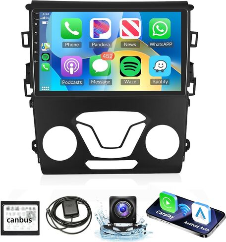 Android 13 Car Stereo Wireless Carplay for Ford Fusion Ford Mondeo 2013-2019، Rimoody 9 بوصة تعمل باللمس راديو السيارة مع نظام تحديد المواقع العالمي (GPS) للملاحة بلوتوث FM HiFi WiFi Android كاميرا احتياطية تلقائية in Kuwait