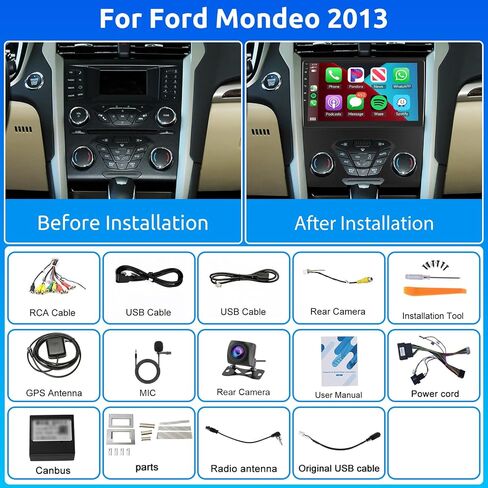 Android 13 Car Stereo Wireless Carplay for Ford Fusion Ford Mondeo 2013-2019، Rimoody 9 بوصة تعمل باللمس راديو السيارة مع نظام تحديد المواقع العالمي (GPS) للملاحة بلوتوث FM HiFi WiFi Android كاميرا احتياطية تلقائية in Kuwait
