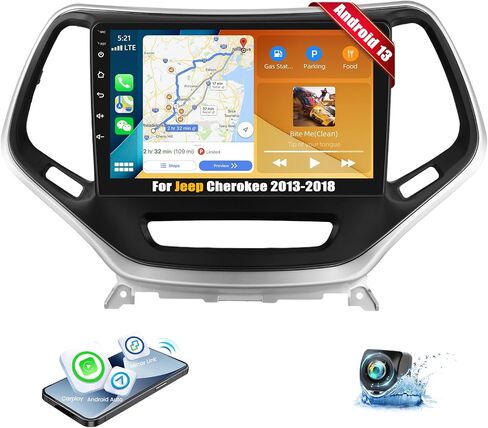 ستيريو سيارة Android 13 لسيارة جيب شيروكي 2013-2018 مع Apple Carplay اللاسلكي Android Auto، شاشة لمس عالية الدقة 10.1 بوصة راديو سيارة جيب شيروكي مع واي فاي، ملاحة GPS، بلوتوث FM/RDS SWC+كاميرا احتياطية in Saudi Arabia