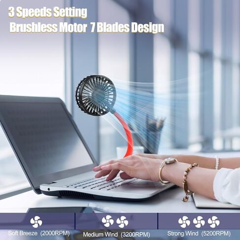 Glovion USB Fan Mini Desk Fan USB Powered Personal Fan 3 Speeds Strong Airflow Portable Fan with Night Light, ON/OFF Button, Flexible Laptop Cooling Fan for Office Home Bedroom Desktop Travel in Saudi Arabia