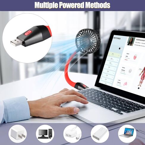 Glovion USB Fan Mini Desk Fan USB Powered Personal Fan 3 Speeds Strong Airflow Portable Fan with Night Light, ON/OFF Button, Flexible Laptop Cooling Fan for Office Home Bedroom Desktop Travel in Saudi Arabia
