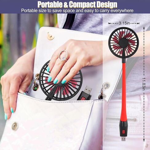 Glovion USB Fan Mini Desk Fan USB Powered Personal Fan 3 Speeds Strong Airflow Portable Fan with Night Light, ON/OFF Button, Flexible Laptop Cooling Fan for Office Home Bedroom Desktop Travel in Saudi Arabia