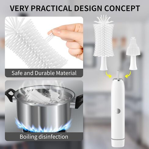 Electric Baby Bottle Brush Set with Rechargeable Electric Bottle Brush Cleaner and Silicone Bottle Brushes and Straw Brush Cleaner,Waterproof Travel Bottle Brush,Magnetic Suction Charging 1800mAh in Saudi Arabia