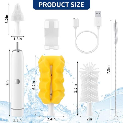 Electric Baby Bottle Brush Set with Rechargeable Electric Bottle Brush Cleaner and Silicone Bottle Brushes and Straw Brush Cleaner,Waterproof Travel Bottle Brush,Magnetic Suction Charging 1800mAh in Saudi Arabia