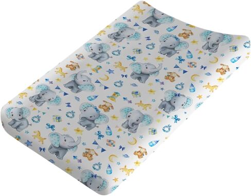 Cute Elephant Changing Pad Covers Cartoon Elephant Baby Changing Table Pad Sheets Cover for Boy Girl Elephant Blue Soft Breathable Stretchy Snug Fitted Diaper Change Table Pad Mats Covers 32''x16'' in Saudi Arabia