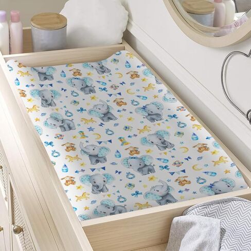 Cute Elephant Changing Pad Covers Cartoon Elephant Baby Changing Table Pad Sheets Cover for Boy Girl Elephant Blue Soft Breathable Stretchy Snug Fitted Diaper Change Table Pad Mats Covers 32''x16'' in Saudi Arabia