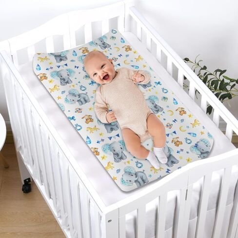 Cute Elephant Changing Pad Covers Cartoon Elephant Baby Changing Table Pad Sheets Cover for Boy Girl Elephant Blue Soft Breathable Stretchy Snug Fitted Diaper Change Table Pad Mats Covers 32''x16'' in Saudi Arabia