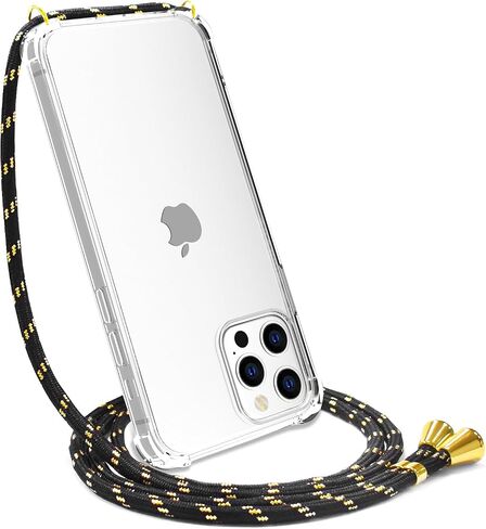 YESPURE Compatible with iPhone 12 Pro Max Lanyard Case Crossbody Strap Cover Clear Soft TPU Shockproof Anti-Yellowing Slim Lightweight Protective Case Cover for iPhone 12 Pro Max - Black Gold in Saudi Arabia