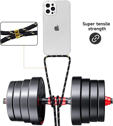 YESPURE Compatible with iPhone 12 Pro Max Lanyard Case Crossbody Strap Cover Clear Soft TPU Shockproof Anti-Yellowing Slim Lightweight Protective Case Cover for iPhone 12 Pro Max - Black Gold in Saudi Arabia