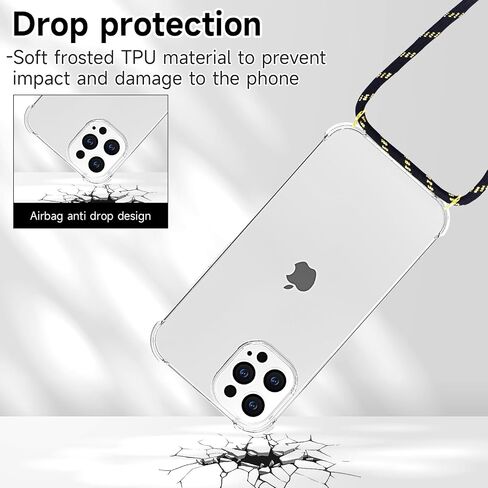 YESPURE Compatible with iPhone 12 Pro Max Lanyard Case Crossbody Strap Cover Clear Soft TPU Shockproof Anti-Yellowing Slim Lightweight Protective Case Cover for iPhone 12 Pro Max - Black Gold in Saudi Arabia