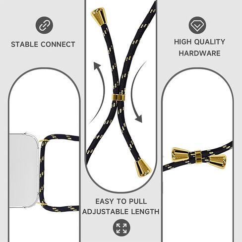 YESPURE Compatible with iPhone 12 Pro Max Lanyard Case Crossbody Strap Cover Clear Soft TPU Shockproof Anti-Yellowing Slim Lightweight Protective Case Cover for iPhone 12 Pro Max - Black Gold in Saudi Arabia