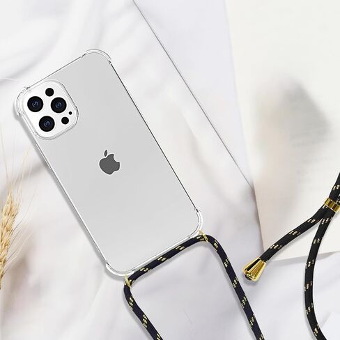 YESPURE Compatible with iPhone 12 Pro Max Lanyard Case Crossbody Strap Cover Clear Soft TPU Shockproof Anti-Yellowing Slim Lightweight Protective Case Cover for iPhone 12 Pro Max - Black Gold in Saudi Arabia