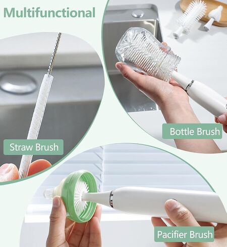 Zooawa Baby Bottle Brush, 3-in-1 Baby Cleaning Brush with Nipple Straw Brush, Silicone Bottle Brush Reusable Bottle Cleaner Brush Set for Baby Bottle Sport Bottle Water Bottle, Pink in Saudi Arabia