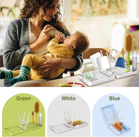 Travel Bottle Brush Travel Bottle Cleaner Kit with Portable Bottle Drying Rack Baby Bottle Brush Straw Cleaning Brush Nipple Brush Soap Dispenser & Organiser Case Baby Travel Essential (Blue) in Saudi Arabia