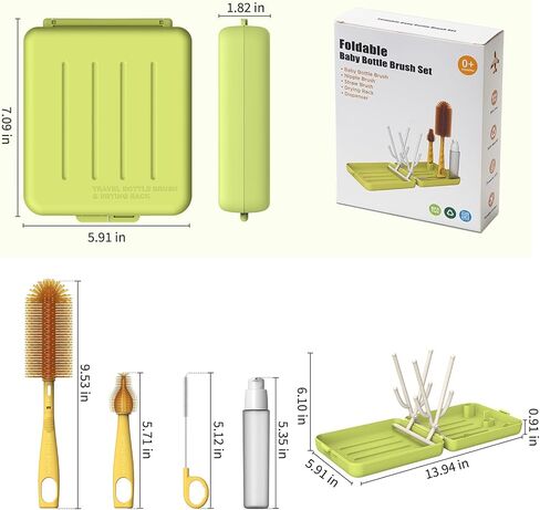 Travel Bottle Brush Travel Bottle Cleaner Kit with Portable Bottle Drying Rack Baby Bottle Brush Straw Cleaning Brush Nipple Brush Soap Dispenser & Organiser Case Baby Travel Essential (Blue) in Saudi Arabia