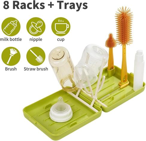 Travel Bottle Brush Travel Bottle Cleaner Kit with Portable Bottle Drying Rack Baby Bottle Brush Straw Cleaning Brush Nipple Brush Soap Dispenser & Organiser Case Baby Travel Essential (Blue) in Saudi Arabia