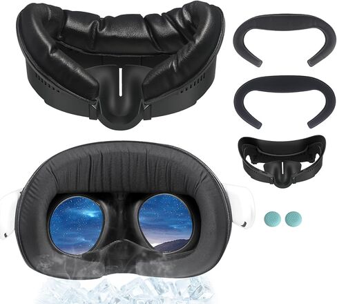 وسادة غطاء وجه سميكة VR لملحقات Meta/Oculus Quest 3، استبدال واجهة الوجه بقطن الحرير الجليدي الرائع مع وسادة وسادة وجه PU مقاومة للتعرق (ليست لقاعدة الشاحن الرسمية) in Kuwait