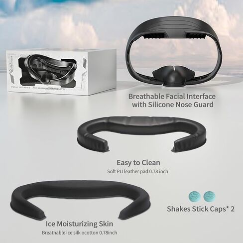 وسادة غطاء وجه سميكة VR لملحقات Meta/Oculus Quest 3، استبدال واجهة الوجه بقطن الحرير الجليدي الرائع مع وسادة وسادة وجه PU مقاومة للتعرق (ليست لقاعدة الشاحن الرسمية) in Kuwait