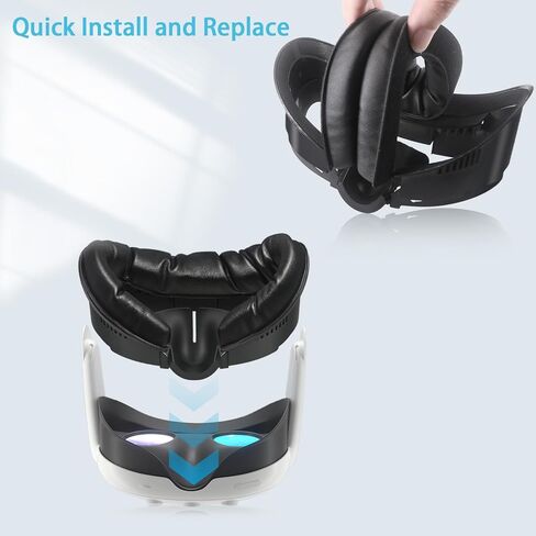 وسادة غطاء وجه سميكة VR لملحقات Meta/Oculus Quest 3، استبدال واجهة الوجه بقطن الحرير الجليدي الرائع مع وسادة وسادة وجه PU مقاومة للتعرق (ليست لقاعدة الشاحن الرسمية) in Kuwait
