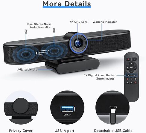 4X Digital Zoom 4K Webcam with Microphones and Speaker, ePTZ Web Camera with Remote Control and Dual Stereo Mics AI Auto Framing Conference Webcam for Zoom, Skype, OBS, YouTube… in Saudi Arabia