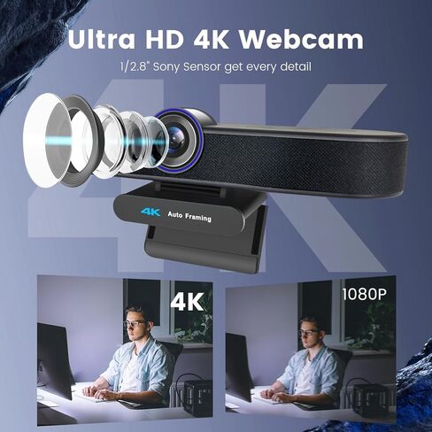 4X Digital Zoom 4K Webcam with Microphones and Speaker, ePTZ Web Camera with Remote Control and Dual Stereo Mics AI Auto Framing Conference Webcam for Zoom, Skype, OBS, YouTube… in Saudi Arabia