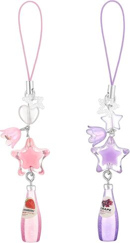 Giantree Cute Strawberry Soda Phone Charms, Pink Beaded Cell Phone Straps Charms Y2K Phone Pendant Decorative for Phone Wallet Bag Keychain Charm in Saudi Arabia