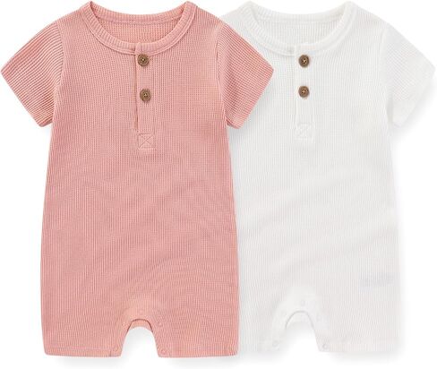 Unisex Short Sleeve Baby Romper 2 Pack Cotton Solid infant Boy Girl Jumpsuits Soft New Born Clothes in Saudi Arabia
