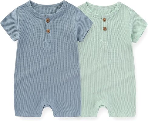Unisex Short Sleeve Baby Romper 2 Pack Cotton Solid infant Boy Girl Jumpsuits Soft New Born Clothes in Saudi Arabia