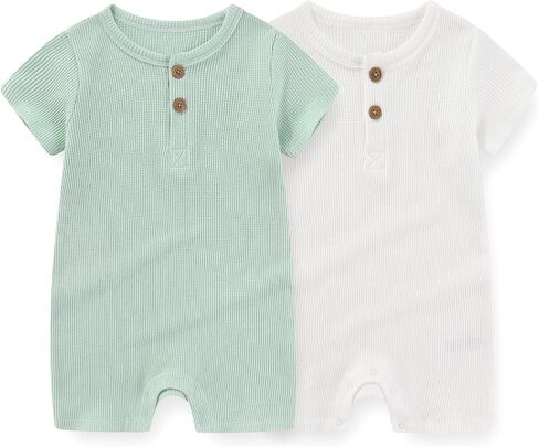 Unisex Short Sleeve Baby Romper 2 Pack Cotton Solid infant Boy Girl Jumpsuits Soft New Born Clothes in Saudi Arabia