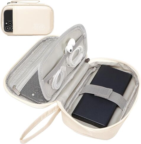 Toplive Electronic Organizer Travel Case Small Tech Cable Travel Cord Organizer Bag Portable Charging Cable Organizer Pouch Electronic Accessories Storage Bag for Power Bank Earphone Charger, Beige in Saudi Arabia