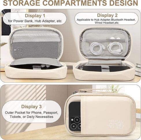Toplive Electronic Organizer Travel Case Small Tech Cable Travel Cord Organizer Bag Portable Charging Cable Organizer Pouch Electronic Accessories Storage Bag for Power Bank Earphone Charger, Beige in Saudi Arabia