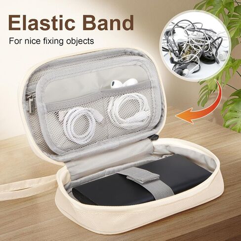 Toplive Electronic Organizer Travel Case Small Tech Cable Travel Cord Organizer Bag Portable Charging Cable Organizer Pouch Electronic Accessories Storage Bag for Power Bank Earphone Charger, Beige in Saudi Arabia