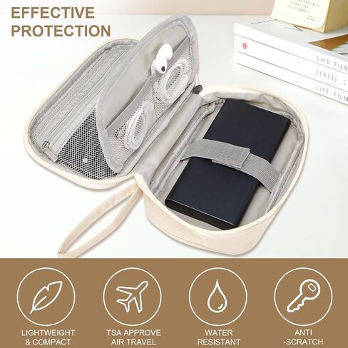 Toplive Electronic Organizer Travel Case Small Tech Cable Travel Cord Organizer Bag Portable Charging Cable Organizer Pouch Electronic Accessories Storage Bag for Power Bank Earphone Charger, Beige in Saudi Arabia