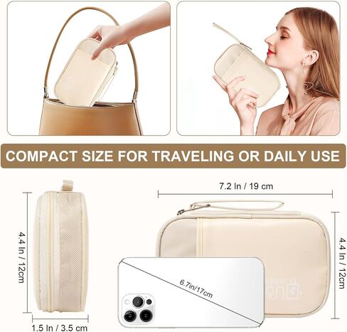Toplive Electronic Organizer Travel Case Small Tech Cable Travel Cord Organizer Bag Portable Charging Cable Organizer Pouch Electronic Accessories Storage Bag for Power Bank Earphone Charger, Beige in Saudi Arabia