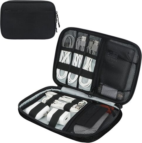 Toplive Electronic Organizer Travel Case Small Tech Cable Travel Cord Organizer Bag Portable Charging Cable Organizer Pouch Electronic Accessories Storage Bag for Power Bank Earphone Charger, Beige in Saudi Arabia