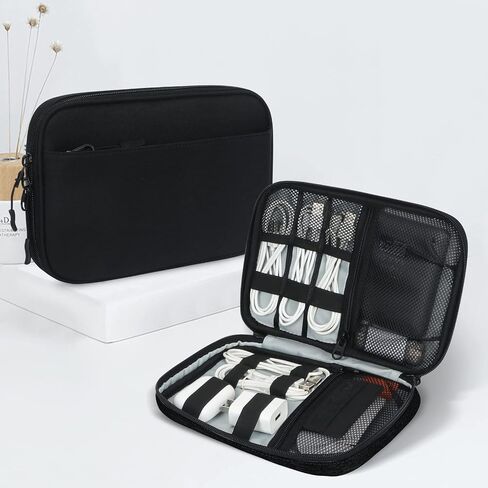Toplive Electronic Organizer Travel Case Small Tech Cable Travel Cord Organizer Bag Portable Charging Cable Organizer Pouch Electronic Accessories Storage Bag for Power Bank Earphone Charger, Beige in Saudi Arabia
