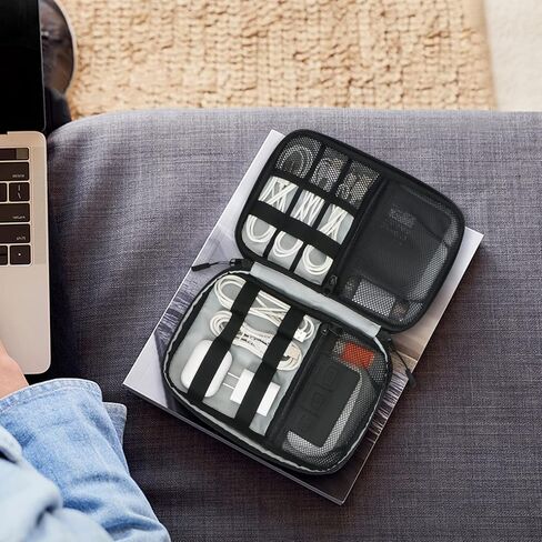 Toplive Electronic Organizer Travel Case Small Tech Cable Travel Cord Organizer Bag Portable Charging Cable Organizer Pouch Electronic Accessories Storage Bag for Power Bank Earphone Charger, Beige in Saudi Arabia
