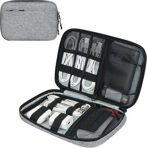 Toplive Electronic Organizer Travel Case Small Tech Cable Travel Cord Organizer Bag Portable Charging Cable Organizer Pouch Electronic Accessories Storage Bag for Power Bank Earphone Charger, Beige in Saudi Arabia