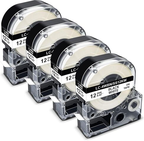 Pristar Compatible Label Tape Replacement for Epson LC-4WBN LK-4WBN SS12KW 12mm 1/2 Inch Refill Label Tape Cartridges for Epson LabelWorks LW300 LW400 LW600P LW700 Label Maker, Black on White, 4 Pack in Saudi Arabia